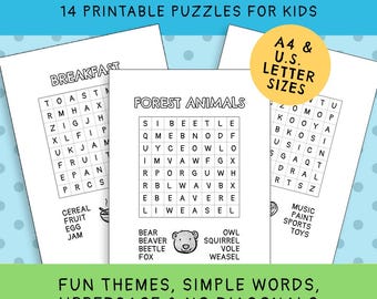 Easy Word Search Sheets For Kids, Volume 2 (14 Printable Puzzles) | Instant Digital Download | Children's Activity Bundle