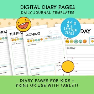 Digitales Tagebuch | Druckbares Tagebuch Template für Kinder | Sofortiger digitaler Download | Schreibwaren Printables Pack