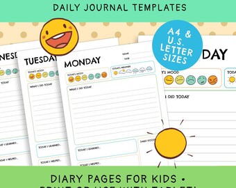 Digital Daily Journal Pages | Printable Diary Planner Template for Kids | Instant Digital Download | Stationery Printables Pack