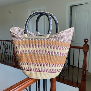 Picnic Basket, Straw Woven Basket, Bolga Basket , Straw beach tote, Tribal basket, Plant basket, Raffia basket, African basket bag, baskets