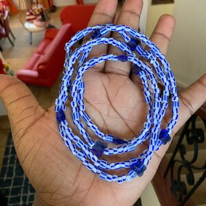 Waist Beads, African Waist beads with Crystals, blue and white waist beads for weight loss, Glass seed beads.