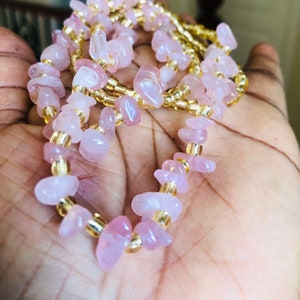 Rose Quartz Waist beads, Elastic Crystal Waist beads, Gemstone Waist Chain, African Beads For Weightloss, Pregnancy Journey Spiritual Beads