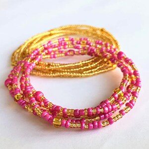 2, African  Waist beads, purple waist beads , TWO PIECES, Colorful belly beads, Stretchy waist chain,  plus size belly beads for weight loss