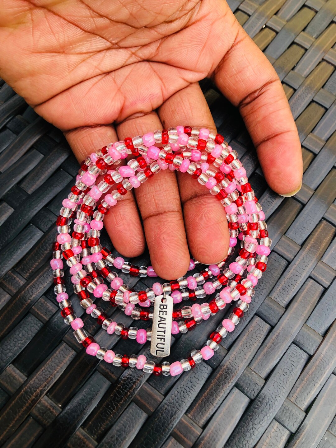 Custom Waist Beads, Plus Size African Waist Bead, Waist Beads With Charm, Pink and Clear Waist