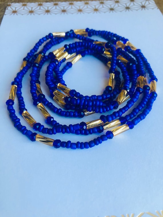 Waist Beads Kit, Blue and Gold Waist Beads