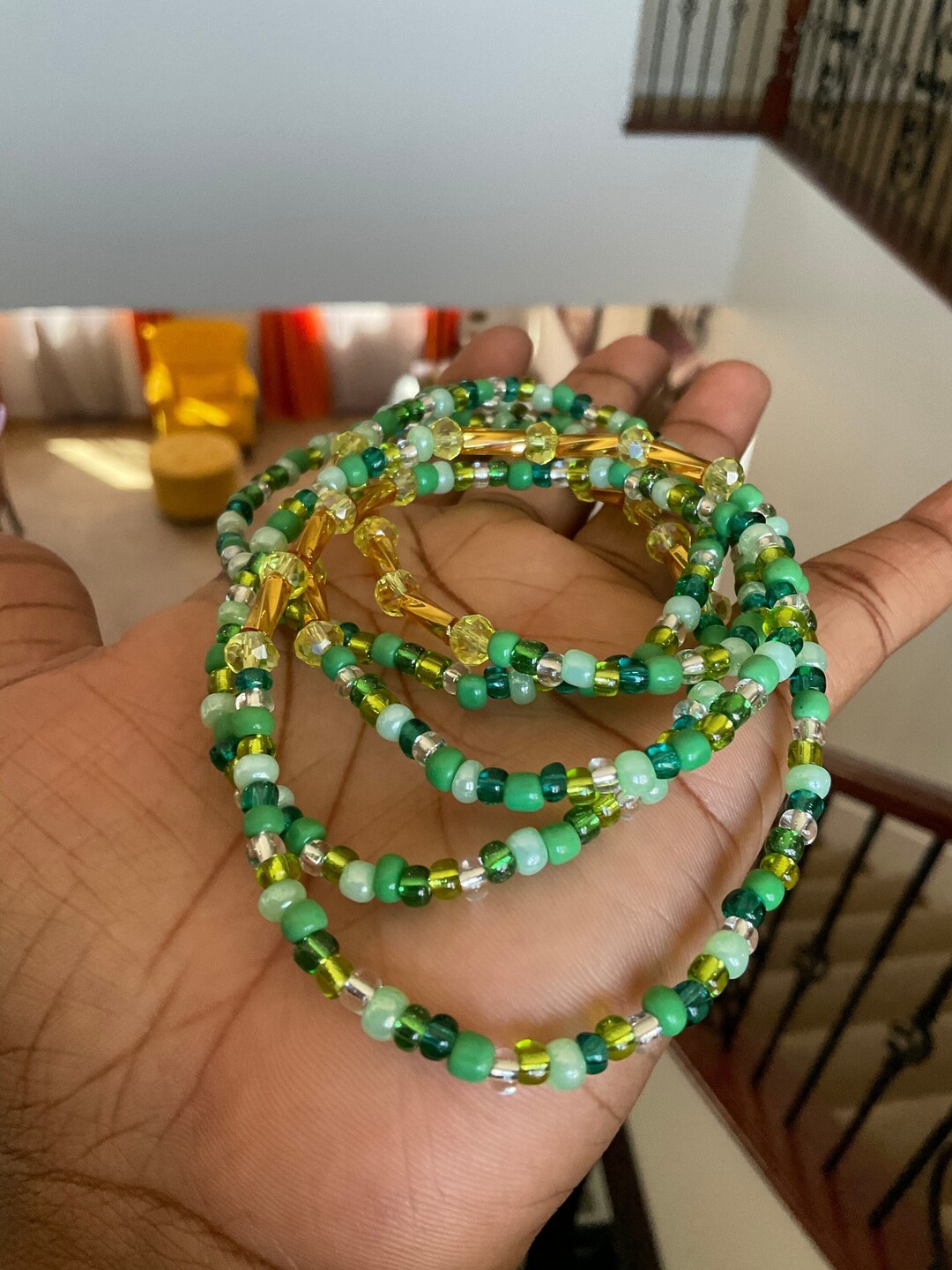Green Waist Beads, Waist Beads With Crystals Black Owned, Waist
