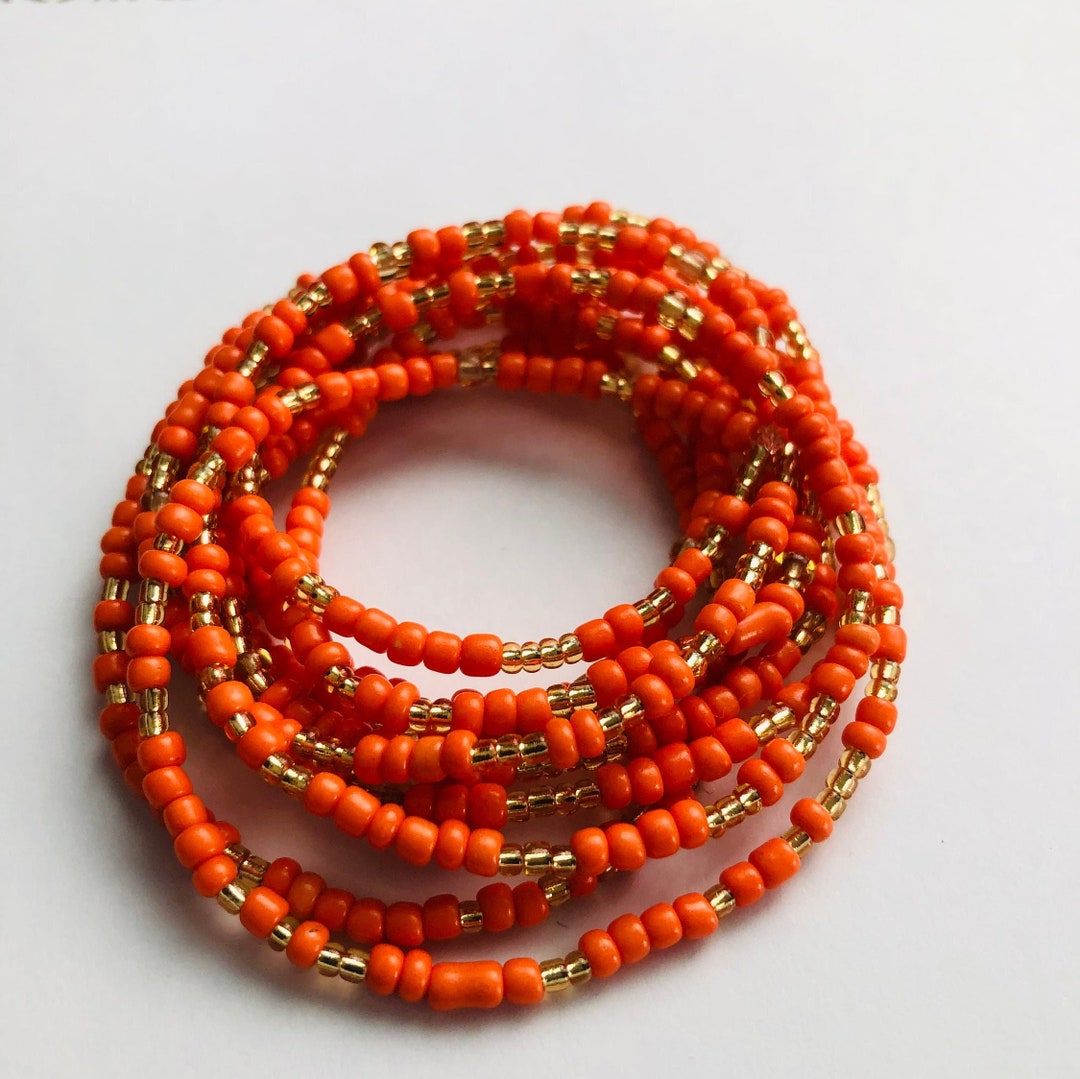 Orange Waist Beads, Stretchy Belly Beads, Colorful Waist Chain, Plus