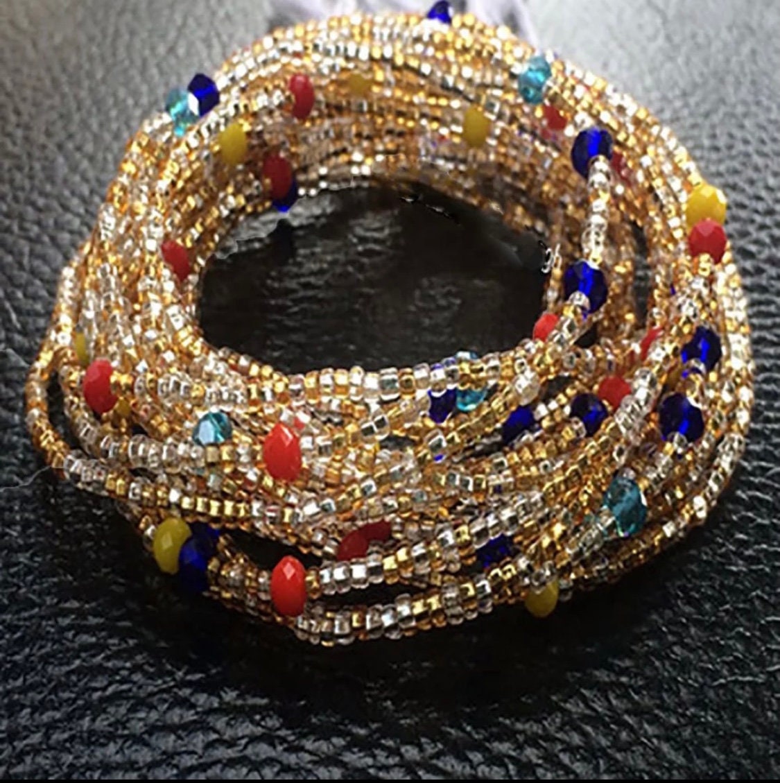 AB09-GOLDEDCRYSTAL - African Waist Glass Beads from Ghana