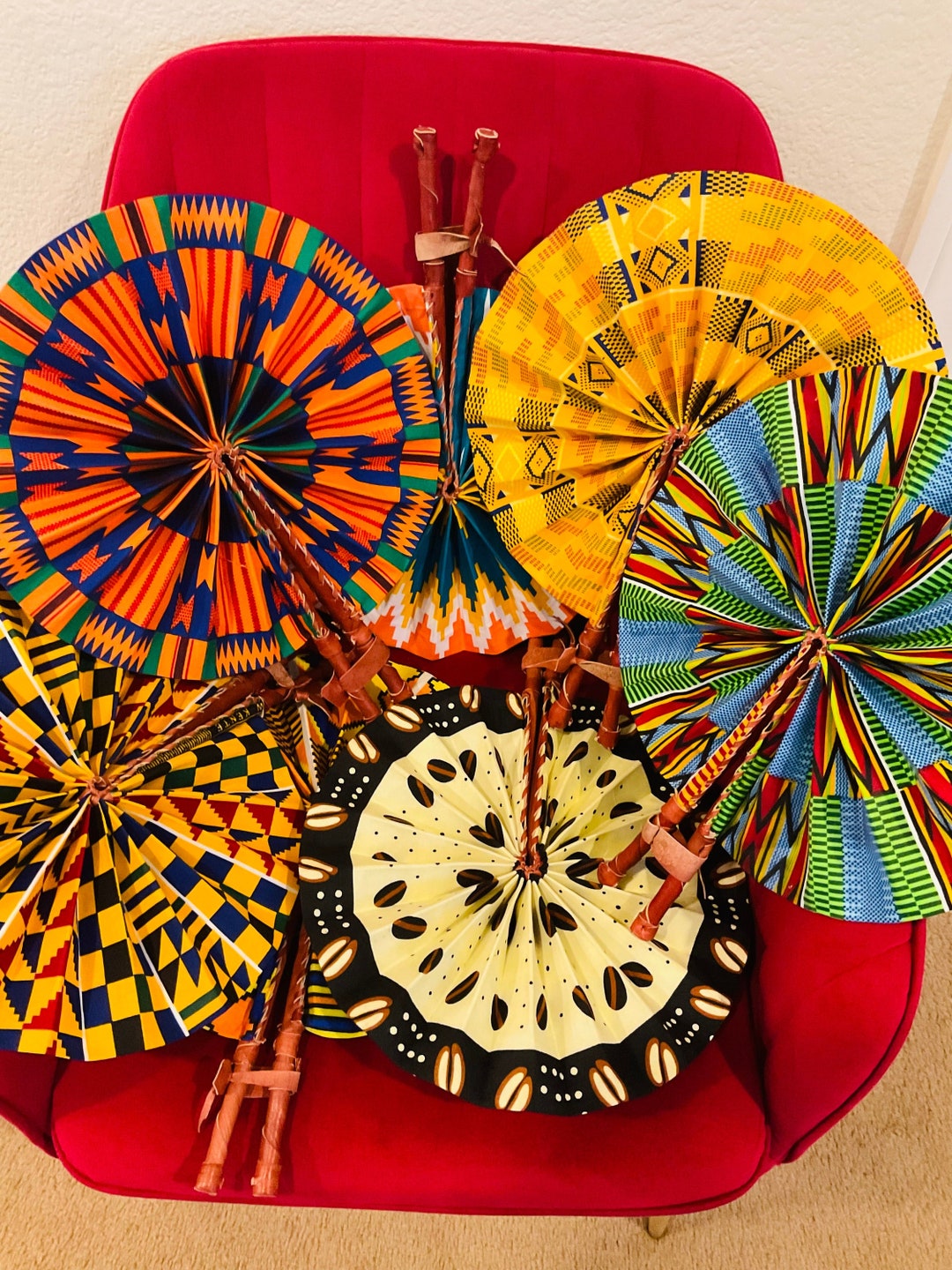 African Hand Fan, African Fabric Fan, Handmade Wall Hanging Fans From