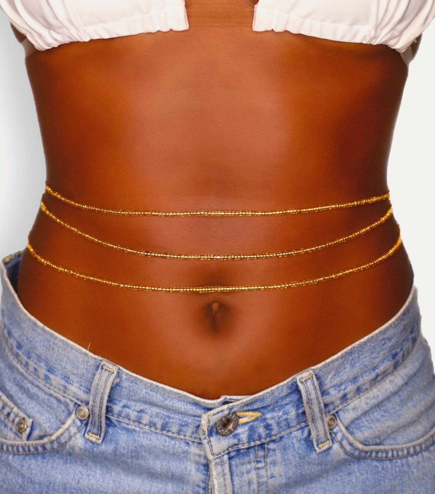 Waist Beads / African Waist Chain - OSAZE - Peach / gold (elastic