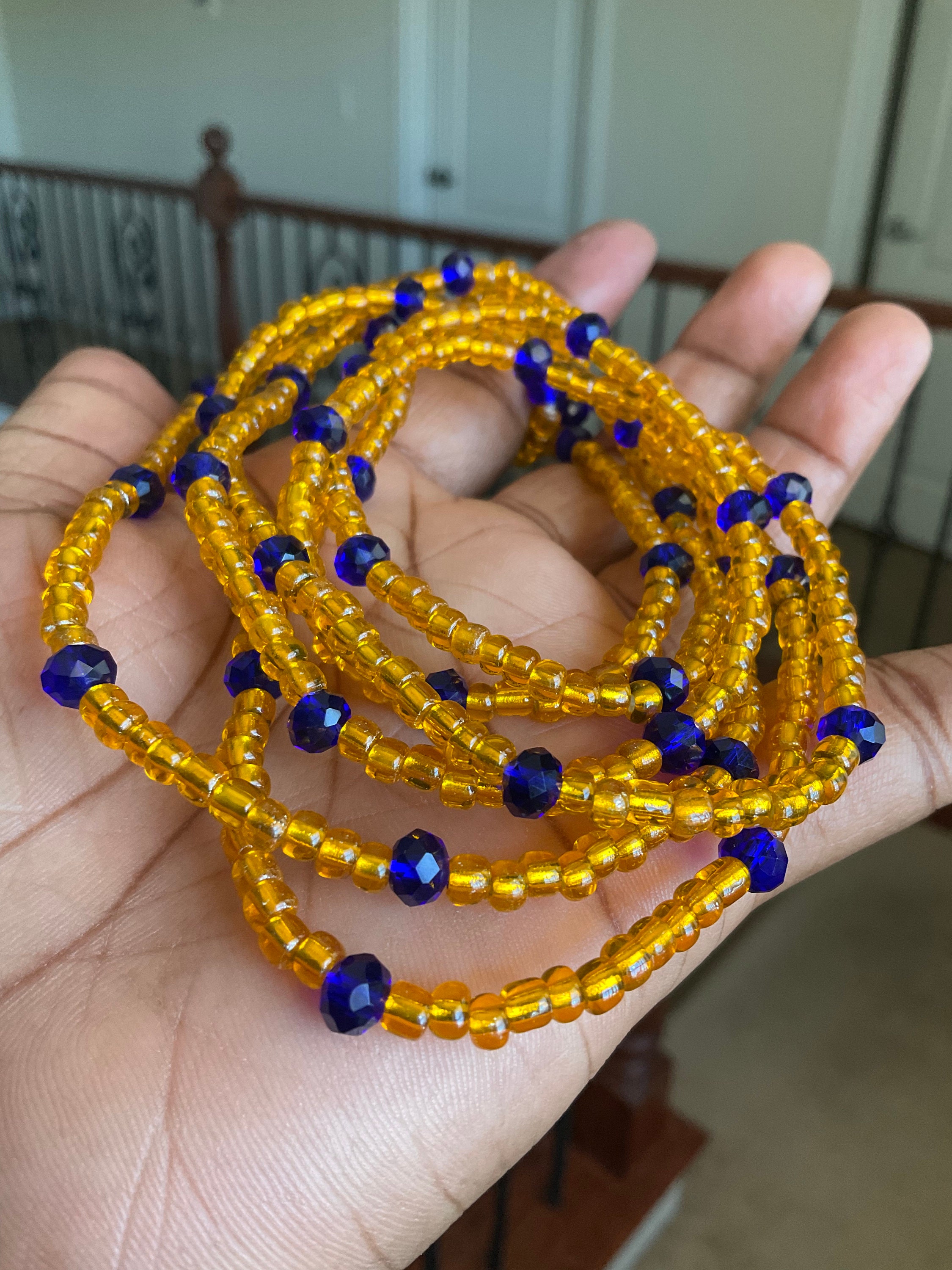Dede Gold Waist Beads Large / Handmade Handcrafted with Quality Glass Seed Beads and Elastic and Chains.