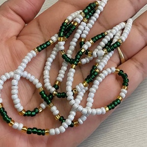 1, Elastic Waist Beads, African Waist Beads, Green and White Waist Beads, Colorful Ghana Glass beads, Earth Tone Beads, Fertility Waist Bead