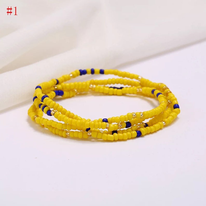 Colorful Waist Beads, Slimming Elastic Waist beads, waist bead for Weight Loss, African Waist Beads, Belly Chain Beads Yellow +blue+gold