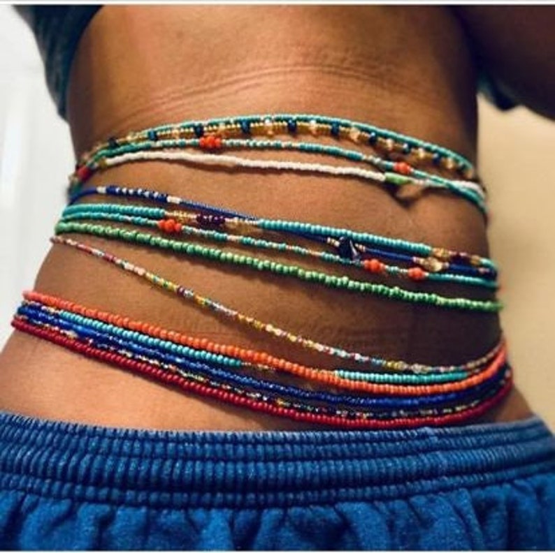 Colorful Waist Beads, Slimming Elastic Waist beads, waist bead for Weight Loss, African Waist Beads, Belly Chain Beads image 1