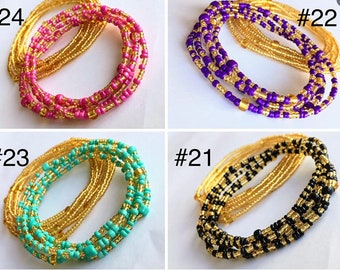 Waist beads Set of 2, gold waist beads, Ghana Waist bead, Colorful belly beads, Stretchy waist chain, plus size waist beads for weight loss
