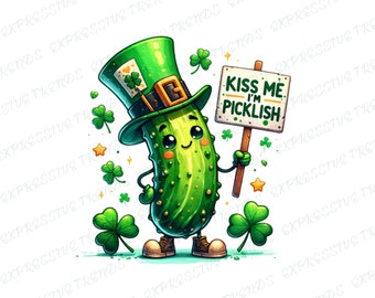 St. Patrick's Day Pickle PNG Sublimation,St Patricks Day Pickle PNG,Clover Png, Pickle png,Kiss Me I'm Irish PNG, Digital Download, Png File