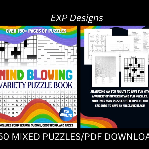 Mind Blowing Variety Puzzle Book: For Adults/Word Search, Crossword, Sudoku and Mazes/PDF Printable Download