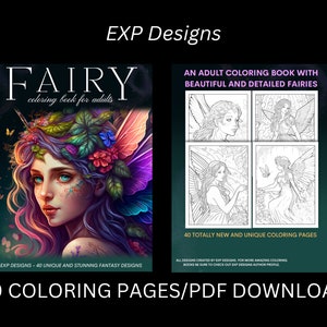 Fairy Coloring Book for Adults/40 Unique and Stunnng Fantasy Designs Coloring Pages/PDF Printable Download