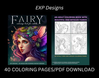 Fairy Coloring Book for Adults/40 Unique and Stunnng Fantasy Designs Coloring Pages/PDF Printable Download