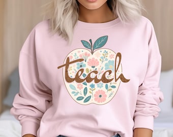 Sudadera con capucha para enseñar, linda sudadera con manzana para profesor, agradecimiento al profesor, regreso a clases, sudadera con capucha para profesor, sudadera con estampado floral para profesor.