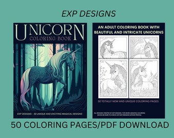 Unicorn Coloring Book for Teens and Women/50 Coloring Pages /Magical Designs with Detailed Unicorns /PDF Printable Download