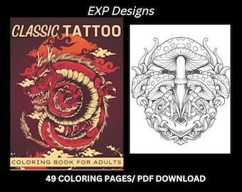 Libro da colorare di tatuaggi classici per adulti: una raccolta di 49 disegni di tatuaggi per adolescenti e adulti da colorare e rilassarsi/Scarica PDF stampabile