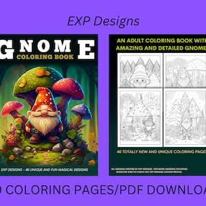 Gnome Coloring Book /40 Unique and Fun Magical Designs with Intricate Gnomes Coloring Pages/PDF Printable Download
