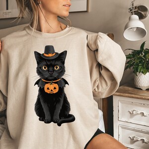 Black Cat Halloween sweatshirt, ghost cat shirt, Halloween Sweater, Halloween Cat Shirt, Cat Lover Shirt, Black Cat Shirt, Spooky Season