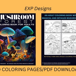 Mushroom Forest Coloring Book /40 Unique and Magical Detailed Mushroom Coloring Pages/PDF Printable Download