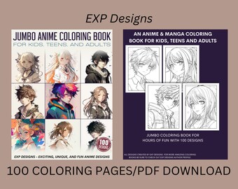 Jumbo Anime Coloring Book - for Kids, Teens, and Adults/Anime and Manga Style/PDF Printable Download