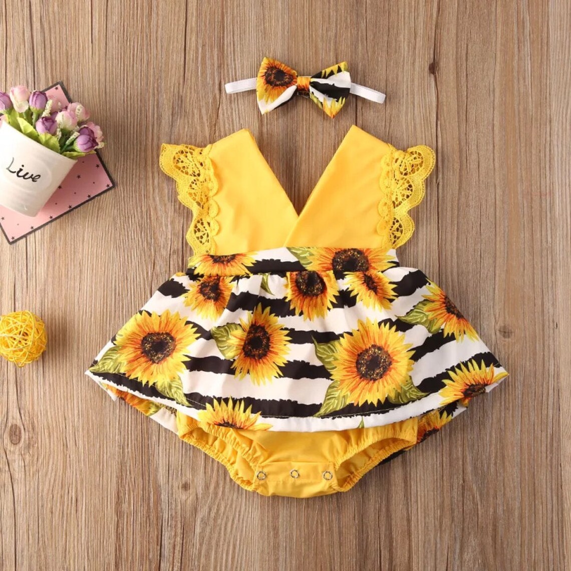 Beautiful Baby Girl Sunflower Romper/ Baby Store / Baby Girl Etsy