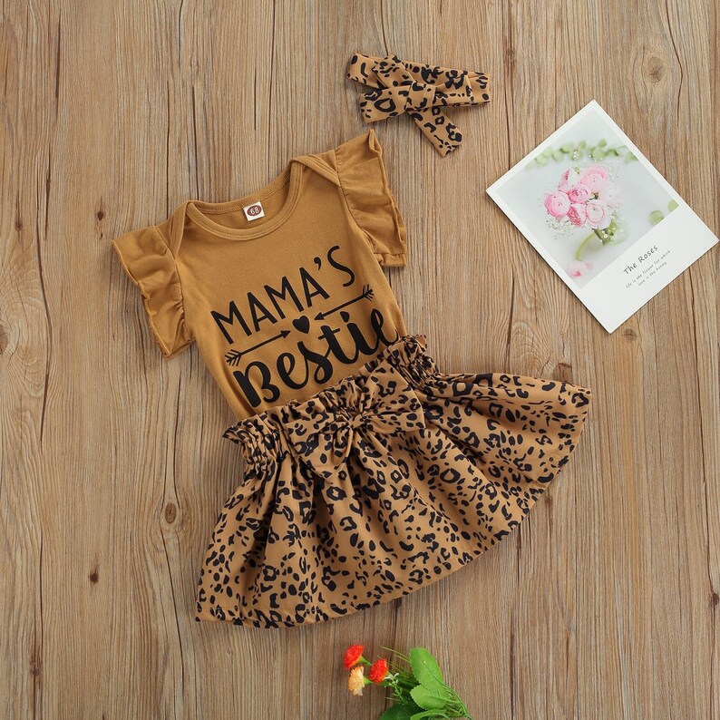 Beautiful Leopard Baby Girl Skirt Set/ Mama’s Bestie Fashion Baby Girl Set / Baby Shower Gifts/Birthday Gifts / Free Shipping 