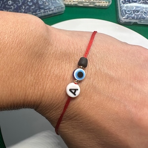 Initial, Genuine Azabache and Turkish Eye Trio. Double Protection Bracelet. Protection Amulet, Pulsera Mal de Ojo. Mom and daughter
