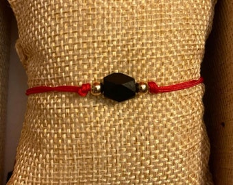 Genuine Traditional Azabache, 14k Gold Beads, RedString Adjustable Bracelet, Gift for Her, Onxy - Jet Stone, Mal de ojo, Protection Bracelet