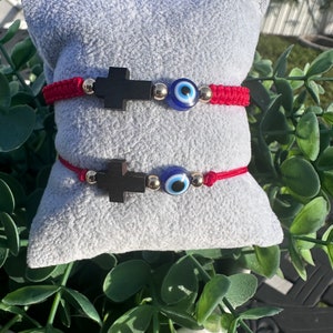 Genuine Cross Azabache+ Evileye with 14k GoldBeads, RedString Adjustable Bracelet, Onxy  Jet Gemstone, Mal de ojo, Protection Bracelet