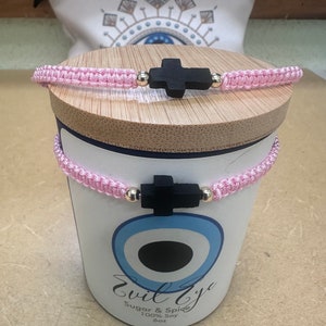 Genuine Cross Azabache with 14k Gold Beads, PinkString Bracelet, Adjustable, Gift for Her, Onxy - Jet Stone, Mal de ojo, Protection Bracelet
