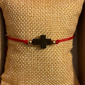 Genuine Cross Azabache with GoldFilled Beads, Red String Bracelet, Adjustable, Gift for Her, Onxy - Jet Stone, Mal de ojo, Protection