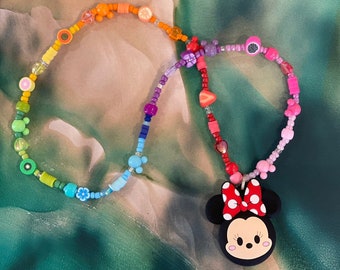 MlNNlE Airtag Rainbow Bead Necklace for Kids