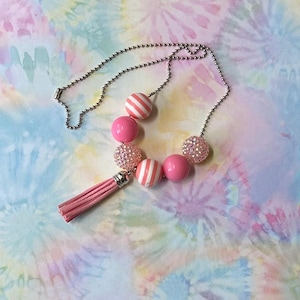 Pink Bubble Gum Tassel Necklace