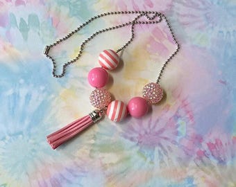 Pink Bubble Gum Tassel Necklace
