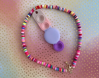Clay beads Pop it Airtag Necklace (purple, light purple, pink, beige)