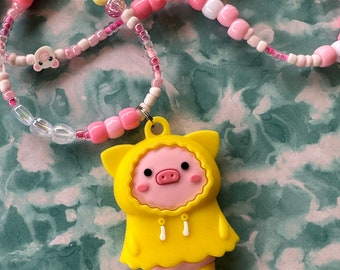 Raincoat Piggy Airtag Necklace for kids