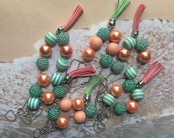 Bulk Lot – 13 Mint & Coral Tassel Necklaces
