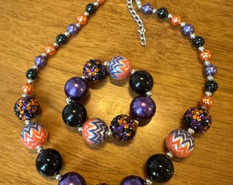 Halloween Chunky Bead Necklace and Bracelet