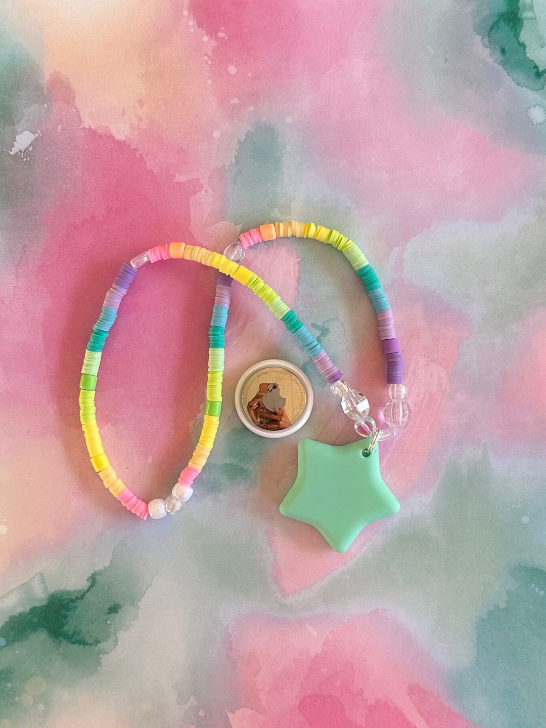 Rainbow Magical Star AirTag Necklace Etsy