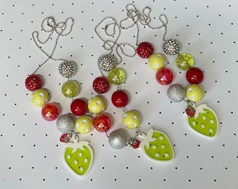 Green Strawberry Chunky Bead Necklace