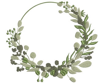Olive Laurel Wreath for Machine Embroidery Floral Botanical Eucalyptus Wedding Circle Pattern Instant Download Zip - 7 sizes