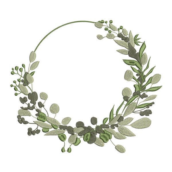 Olivgrüner Lorbeerkranz für Maschinenstickerei Floral Botanischer Eukalyptus Hochzeit Kreis Muster Instant Download Zip - 7 Größen