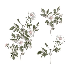 Rose Branch for Machine Embroidery Flower, Floral Botanical Roses Garden Pattern Instant Download Zip - 6 sizes