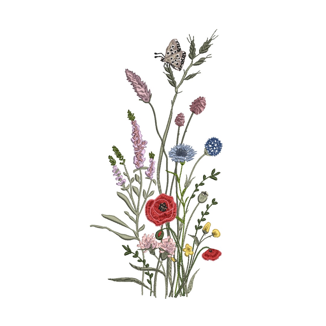 Wild Meadow Flowers Machine Embroidery Floral Botanical Grass Garden